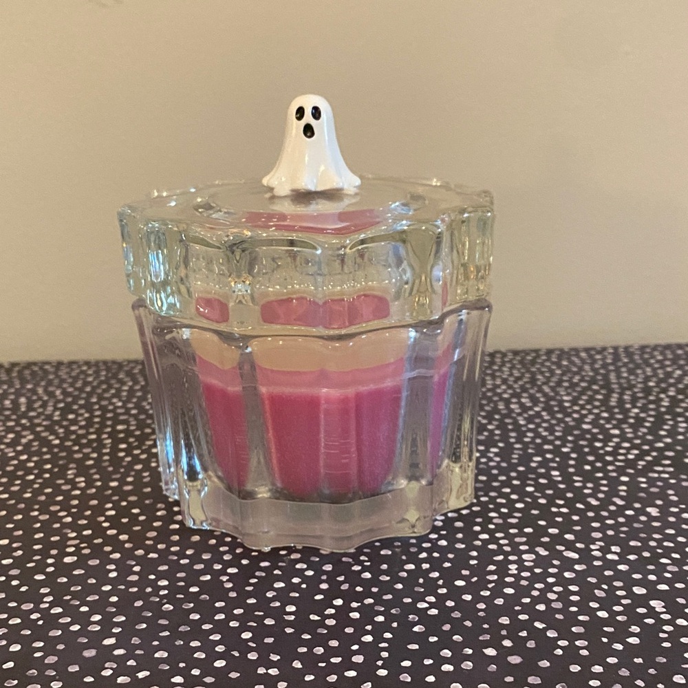 Ghost Lid Glass Candle Holder with Pink Candle